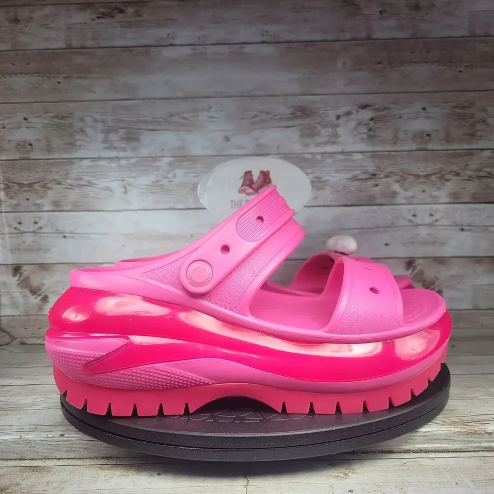 Crocs Mega Crush Slingback High Women's Size 7 Pink Platform Sandals